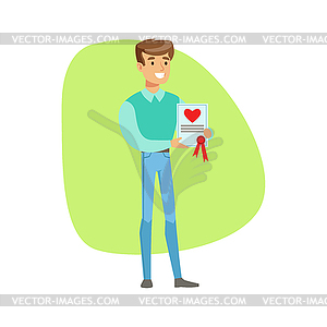 Smiling Man Holding Life Insurance Constract , - vector clipart / vector image