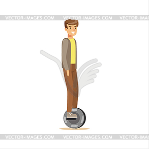 Man In Grey Jacket And Brown Pants Riding Electric - royalty-free vector clipart