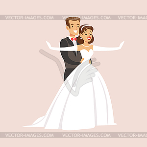 Newlyweds Doing Titaic Pose At Wedding Party Scene - vector clip art