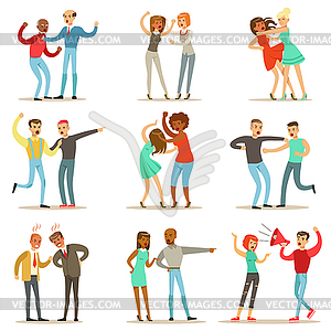 People Fighting And Quarrelling Making Loud Public - vector clip art