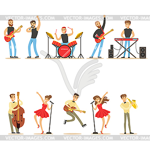 Artists Playing Music Instruments And Singing On - vector image