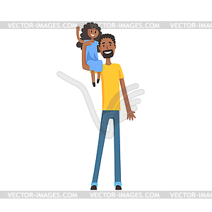 Father With Little Daugter Sitting On His - color vector clipart