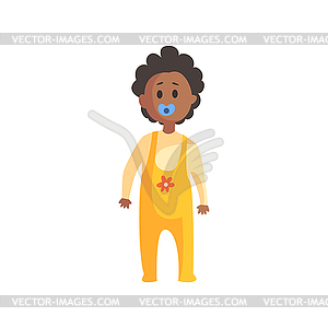 Toddler In Yellow Clothing With Dummy In Mouth - vector clip art