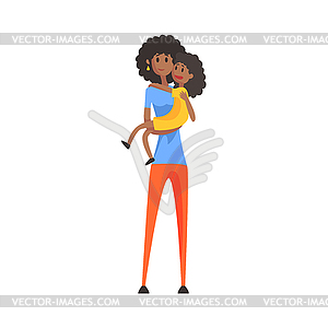Черная женщина Холдинг Молодой дочь по оружию - графика в векторном формате