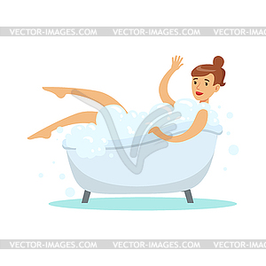 Woman Taking Bubble Bath, Part Of People In Bathroo - vector clipart