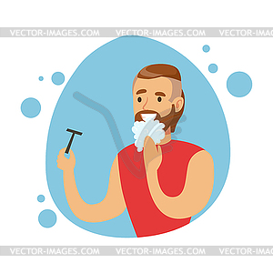 Man Shaving Beard, Part Of People In Bathroom - vector clip art