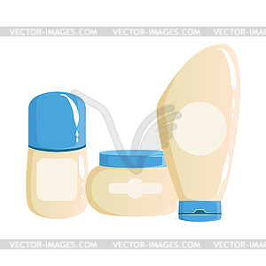 Крем, шампунь и дезодоранты Контейнеры, красоты - изображение векторного клипарта