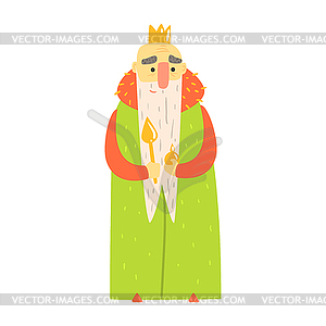 Kind Old King With Orb And Scepter In Green Mantle - vector clipart