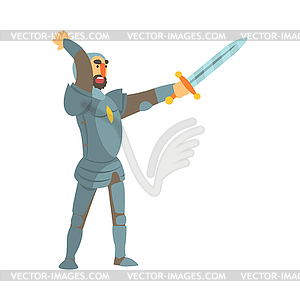 Knight Attacking With Full Body Armor And Sword - vector image