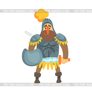 Roman Knight With Shield In Skirt Fairy Tale Cartoo - royalty-free vector clipart