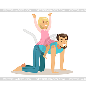 Little Girl Riding Her Dad ike Horse, Loving - vector clip art