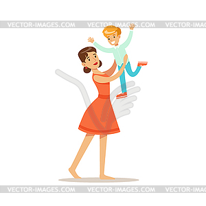 Mom Throwing Her Son In Air, Loving Mother - royalty-free vector clipart