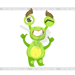 Cool Funny Monster Teethy Smile, Green Alien Emoji - vector image