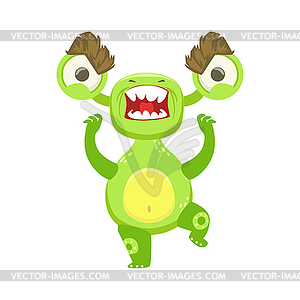 Angry Funny Monster Pissed Off, Green Alien Emoji - vector clipart