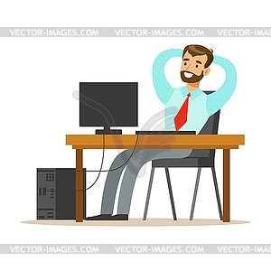 Man Resting And Stretching At His Desk, Part Of - vector clipart
