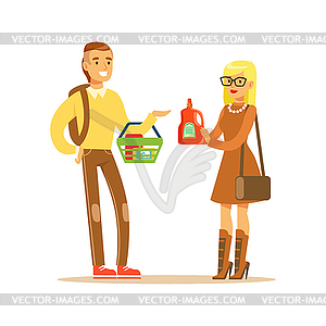 Young Couple Choosing Product Shopping In Departmen - vector EPS clipart