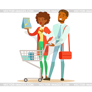 Couple With Household Chemisry Cart Shopping In - vector clipart