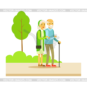 Old Couple Walking Holding Hands, Part Of People - vector image