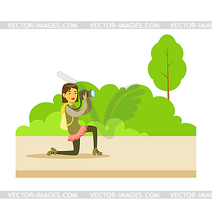 Woman Taking Photo With Photo Camera, Part Of Peopl - vector clipart