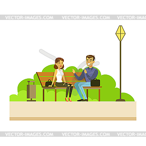 Friends Chatting Sitting On Bench, Part Of People I - vector EPS clipart