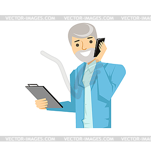 Businessman Discussing Work On Smartphone, Part Of - vector image