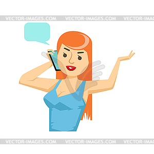 Redhead Girl Chatting On Smartphone, Part Of - vector clipart