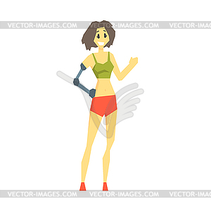 Girl With Prosthetic Arm In Sports Clothes, Young - vector clip art