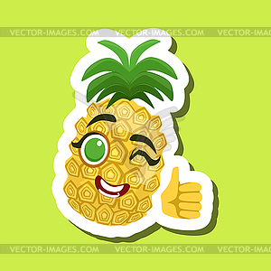 Pineapple Showing Thumbs Up, Cute Emoji Sticker On - color vector clipart