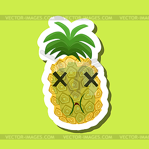 Green Pineapple Being Sick, Cute Emoji Sticker On - vector image