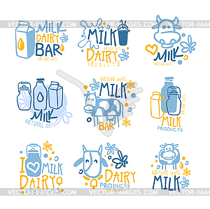 Natural Milk And Fresh Dairy Products Set Of - vector clipart