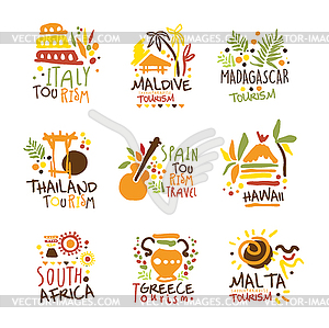 Touristic Travel Agency Set Of Colorful Promo Sign - vector image