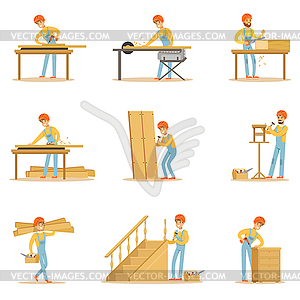 Professional Wood Jointer At Work Crafting Wooden - vector clipart