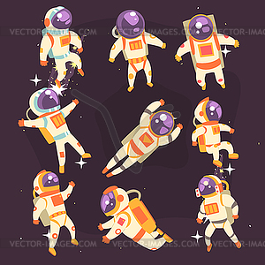 Astronaut In Space Suit Floating In Open Space In - vector image