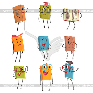 Cute Humanized Book Emoji Characters Representing - royalty-free vector image