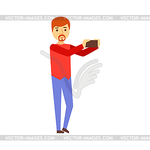 Man Taking Picture With Smartphone, Person Being - vector clip art