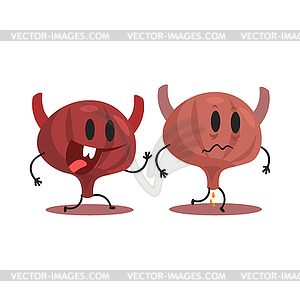 Bladder Human Internal Organ Healthy Vs Unhealthy, - color vector clipart