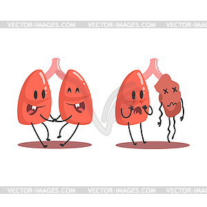 Lungs Human Internal Organ Healthy Vs Unhealthy, - vector clipart