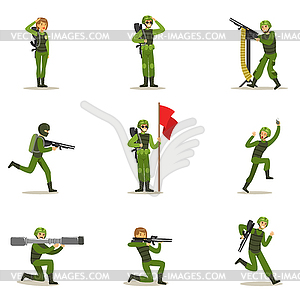 Infantry Soldiers In Full Military Khaki Uniform - vector image