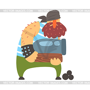 Scruffy Pirate Strongman Holding Cannon, - vector image