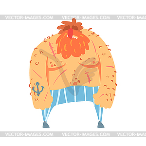 Красная борода Scruffy пират с татуировкой Anchor, - клипарт в векторе / векторное изображение