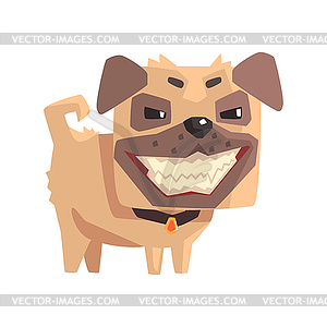 Mischievous Little Pet Pug Dog Puppy With Collar - vector clip art