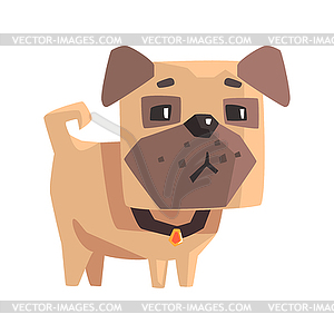 Sulking Little Pet Pug Dog Puppy With Collar Emoji - royalty-free vector clipart