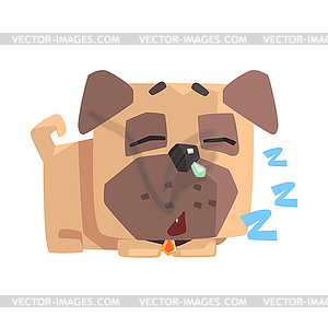 Little Pet Pug Dog Puppy With Collar Sleeping - vector clipart