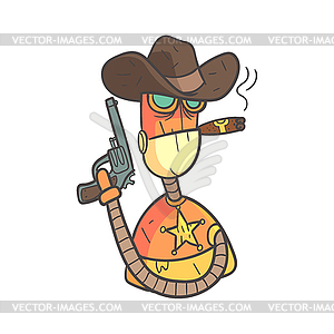 Wild West Sheriff Orange Robot In Cowboy Hat With - vector image