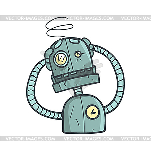 Dizzy Blue Robot Cartoon Outlined With Cute - vector image