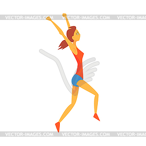 Woman Crossing Finish Line Winning, Female Sportsma - vector image