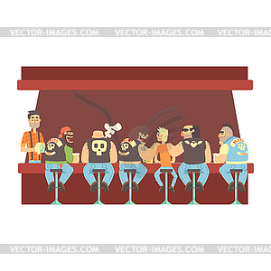 Gang Of Bikers And One Skinny Young Guy Stting At - vector clip art