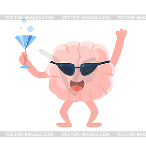 Humanized Brain At Party Having Drink And Partying - vector image