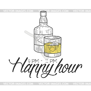 Бар Happy Hour Promotion Вход Дизайн шаблона - векторный эскиз