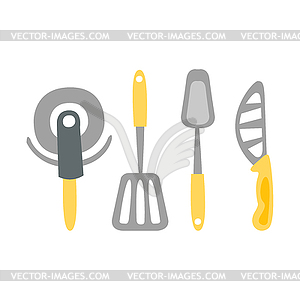 Set Of Kitchen Utensils And Different Knives - vector clipart